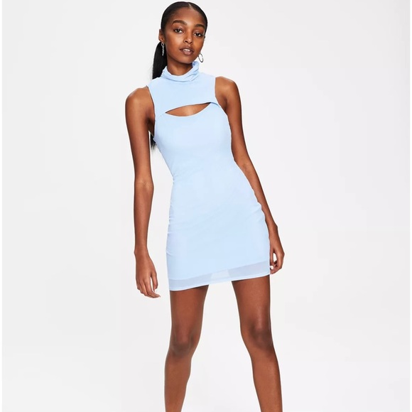 Bar III Dresses & Skirts - Bar lll Women's Mock-Neck Mini Dress Baby Blue Mesh LARGE